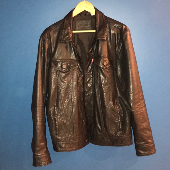 levi's brown leather trucker jacket
